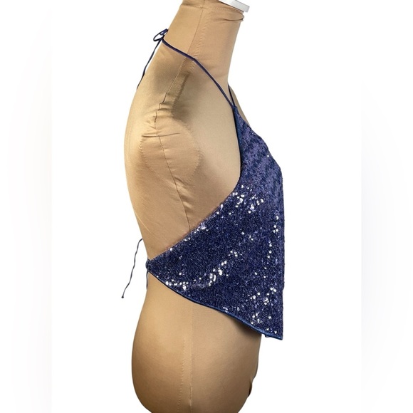 OSEREE Sequin-embellished Handkerchief‎ Top In Purple NWT Large (Top Only) - Picture 7 of 9